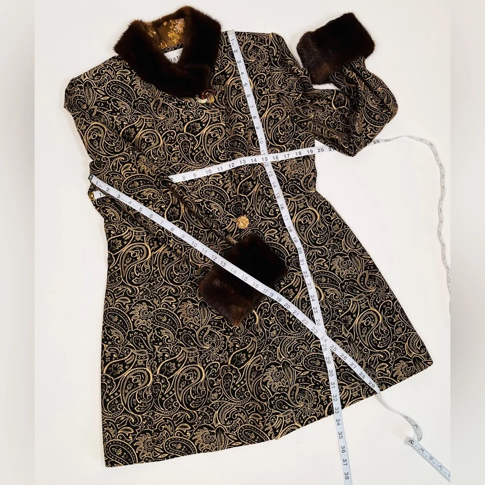 LILLY & TAYLOR NY PARIS brocade genuine mink color and cuffs coat jacket - Picture 5 of 10